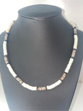 Handmade White and Brown Beaded Shell Necklace